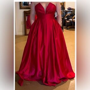 Betsy & Adam Vibrant Red Prom Dress